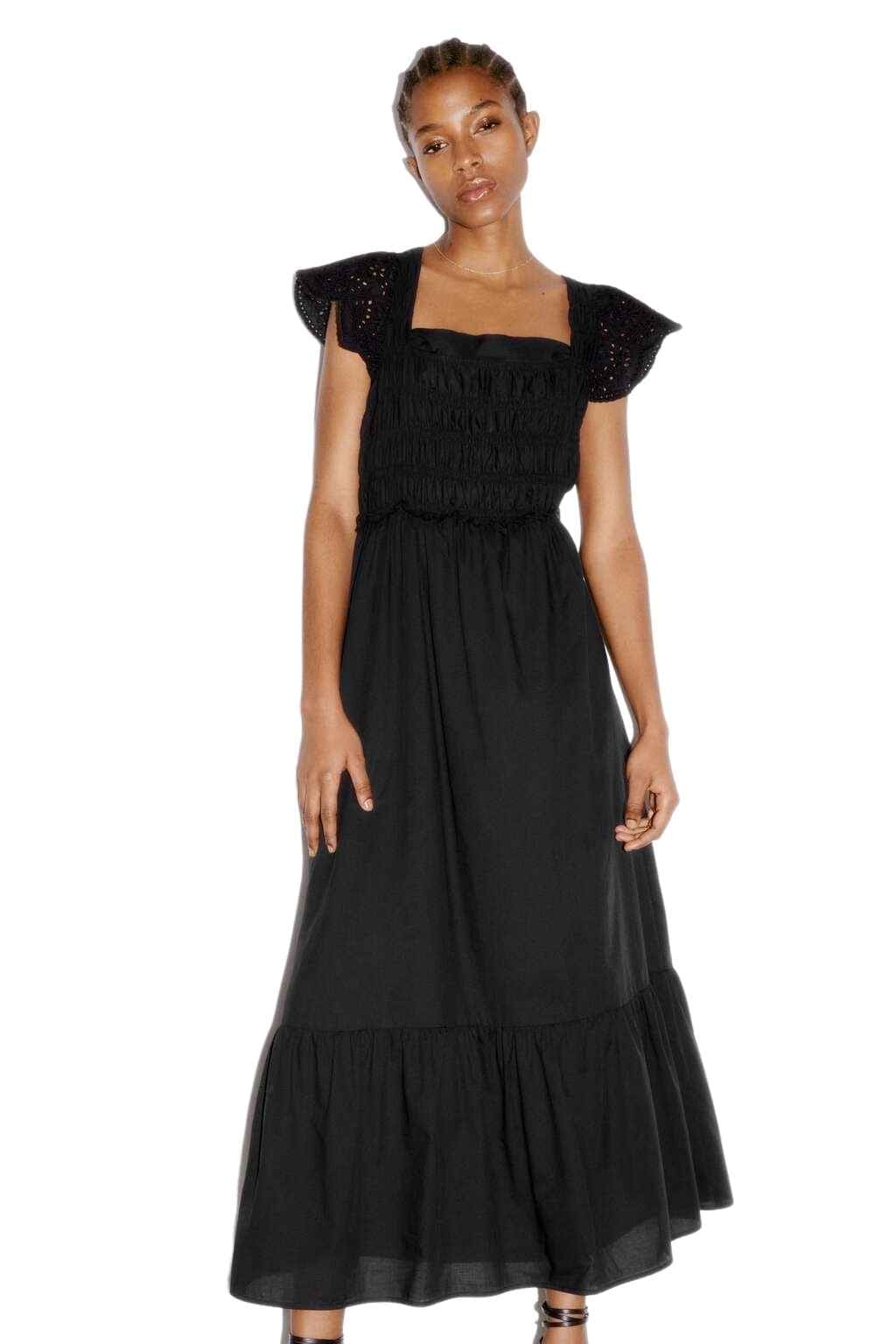 Dress with cutwork embroidery black ZARA