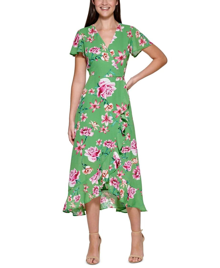 Floral Print Faux-Wrap Dress