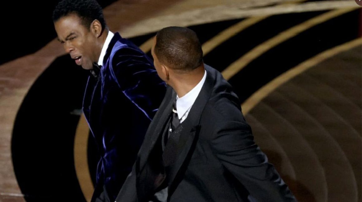 Will Smith slaps Chris Rock during the 2022 Oscars ceremony